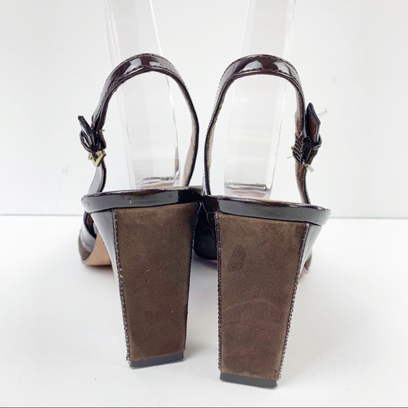 TAHARI Blaze Brown Peep Toe Block Heel Shoes Sandal Pumps Women's Size 8M - Picture 2 of 8